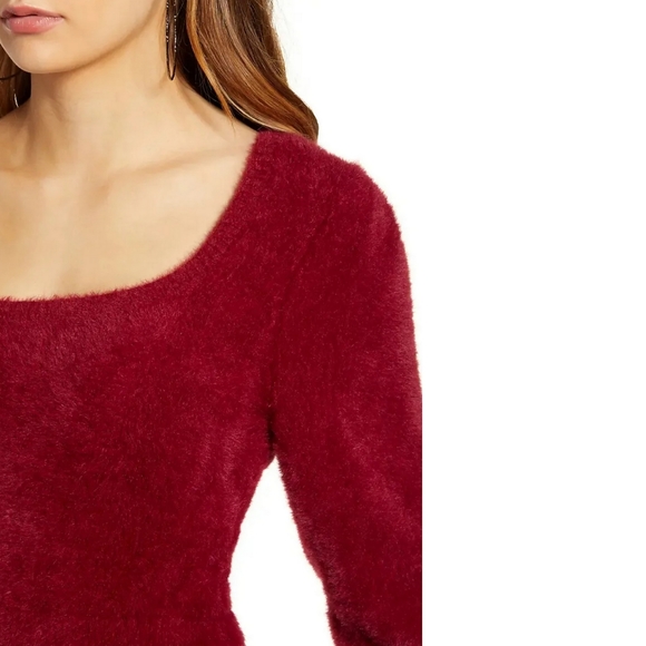 ASTR The Label Long Sleeve Square Neck Fuzzy Sweater Womens Small - Picture 4 of 5